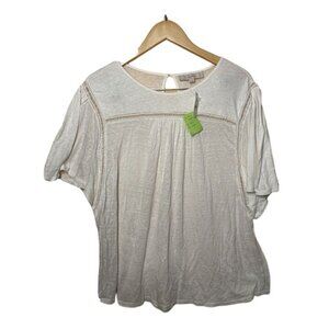 Loft White Boho Style‎ Short Sleeve Blouse With Crochet Detailing Womens XL NWT